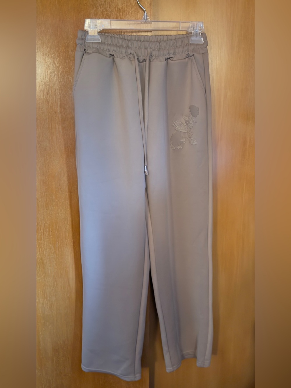 TAMSY Khaki Floral Embossed Scuba Knit Pant
